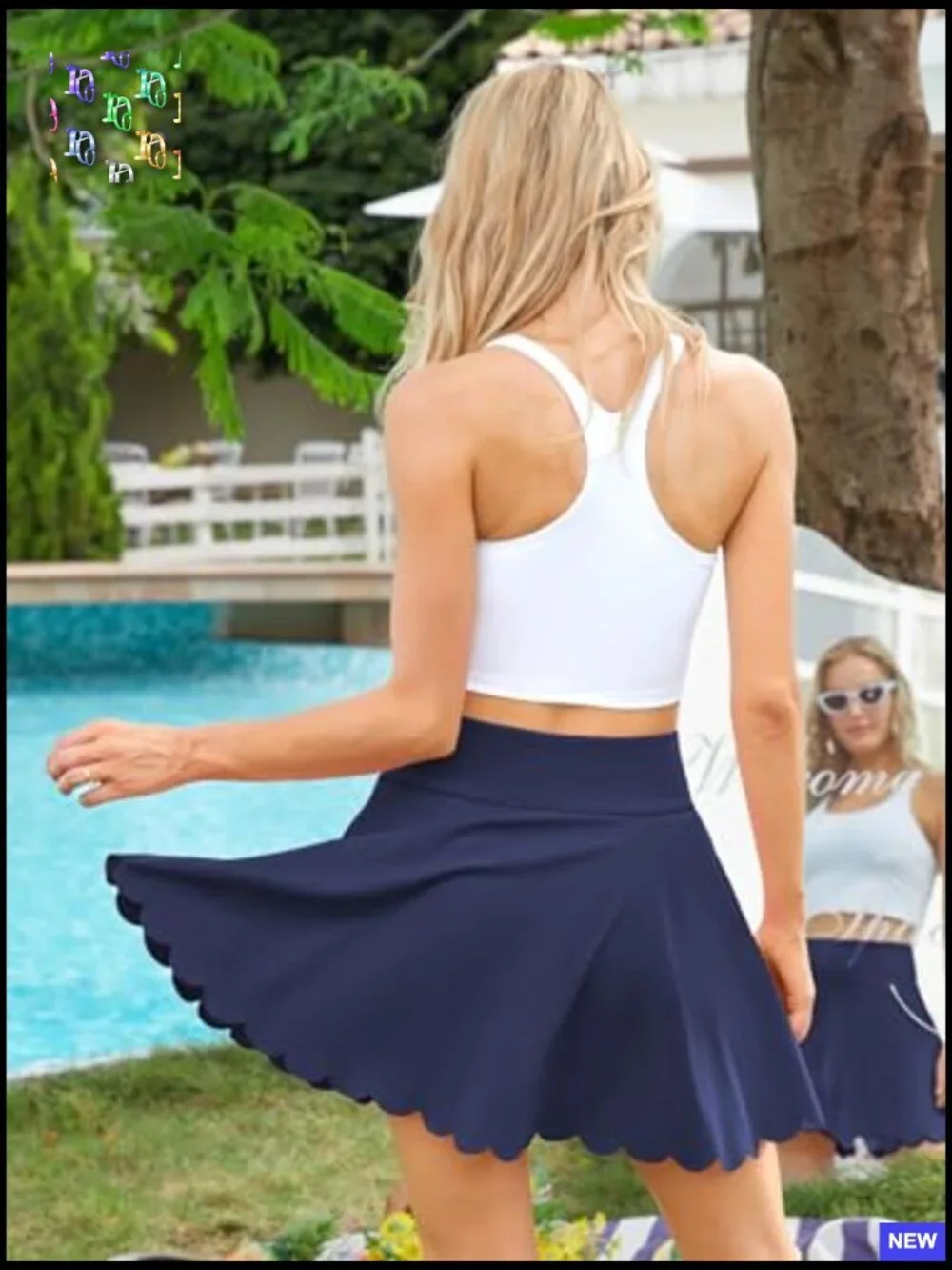 Tennis Skort with Pockets Scalloped Hem High Rise A-Line Athletic Skirt